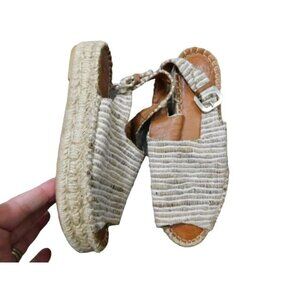 Aloha's Size 37 /6.5 US Peep Tie Low Wedge leather Espadrille Shoes